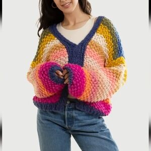 Anthropologie Reversible Knit Rainbow Pullover Striped Sweater Size Os NWT $240